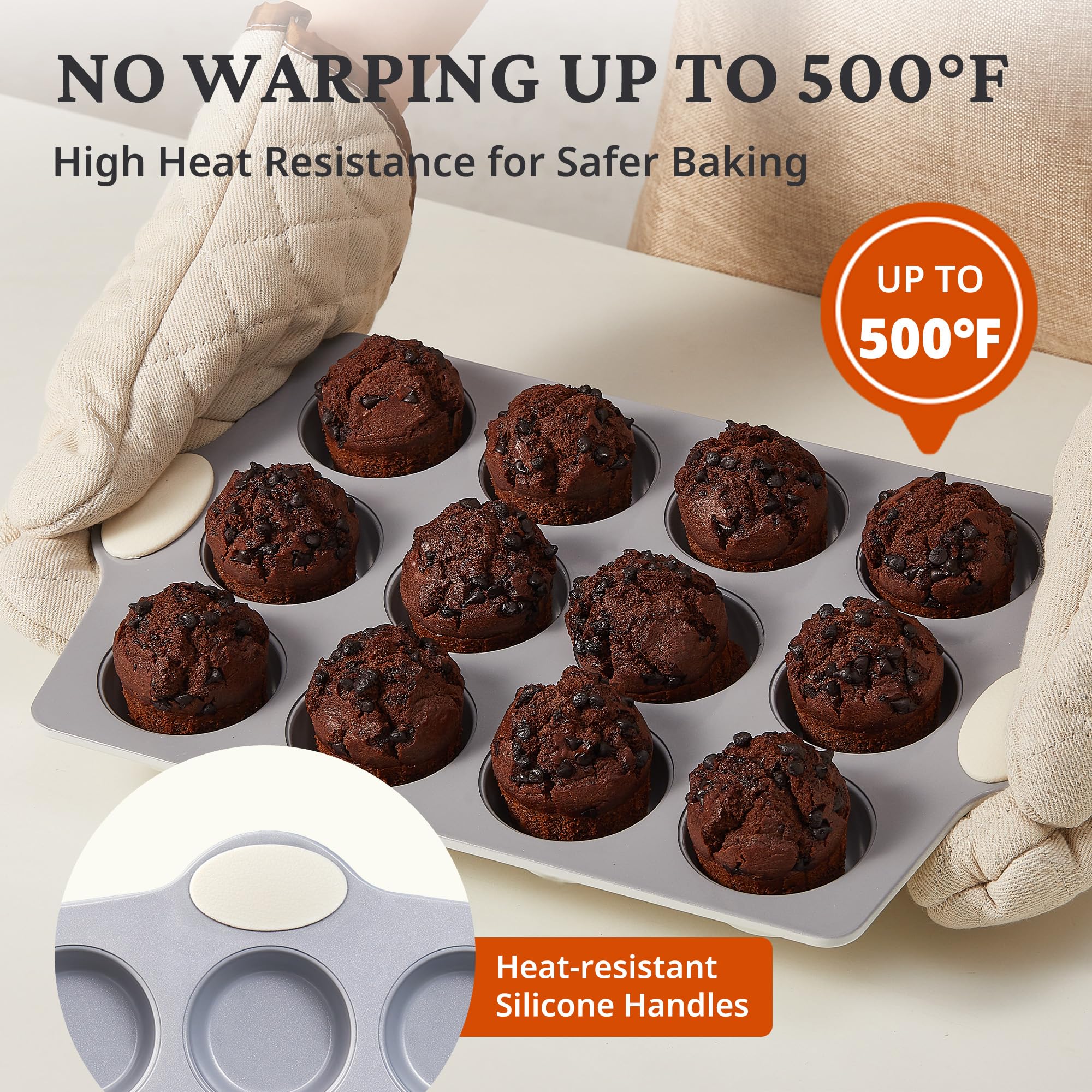 Ceramic nonstick 12-cup muffin and cupcake pan for standard baking, cream