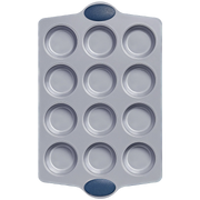 Ceramic nonstick 12-cup muffin and cupcake pan for standard baking, grayish blue