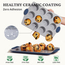 Ceramic nonstick 12-cup muffin and cupcake pan for standard baking, grayish blue