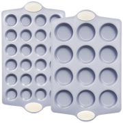Ceramic nonstick muffin and cupcake pan set with 12-cup and 24-cup pans, cream