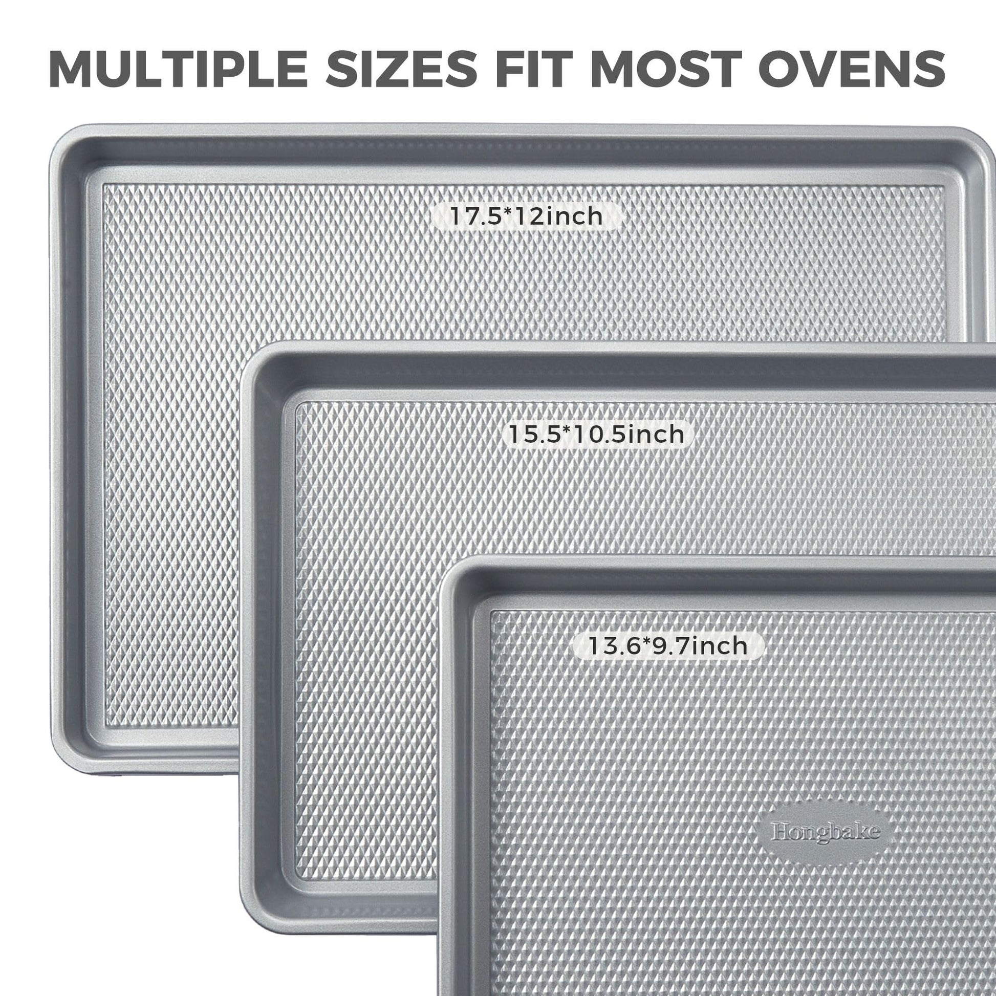 Diamond texture aluminized steel baking sheet set with three rimmed pans designed for even heating and easy release