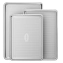 Diamond texture aluminized steel baking sheet set with three rimmed pans designed for even heating and easy release