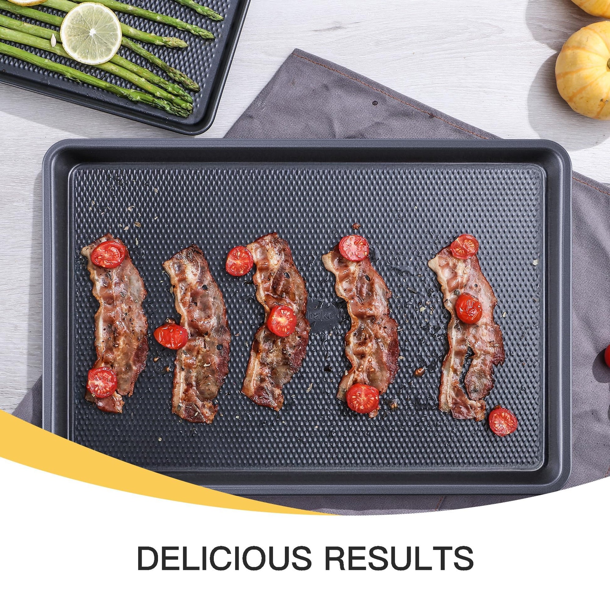 Diamond texture nonstick baking sheet pan set with rim, includes half sheet, jelly roll, and quarter sheet pans