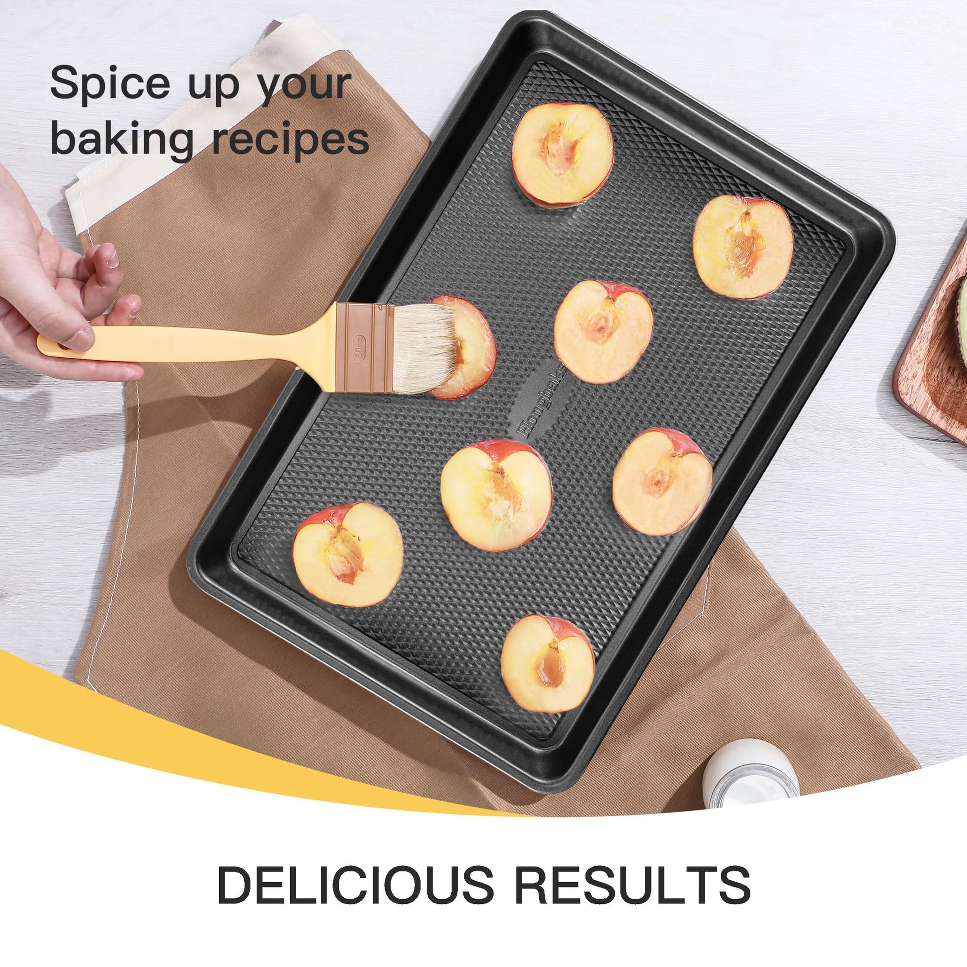 Diamond texture nonstick baking sheet pan set with rim, includes half sheet, jelly roll, and quarter sheet pans