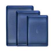 Diamond texture nonstick baking sheet pan set with rim, includes half sheet, jelly roll, and quarter sheet pans