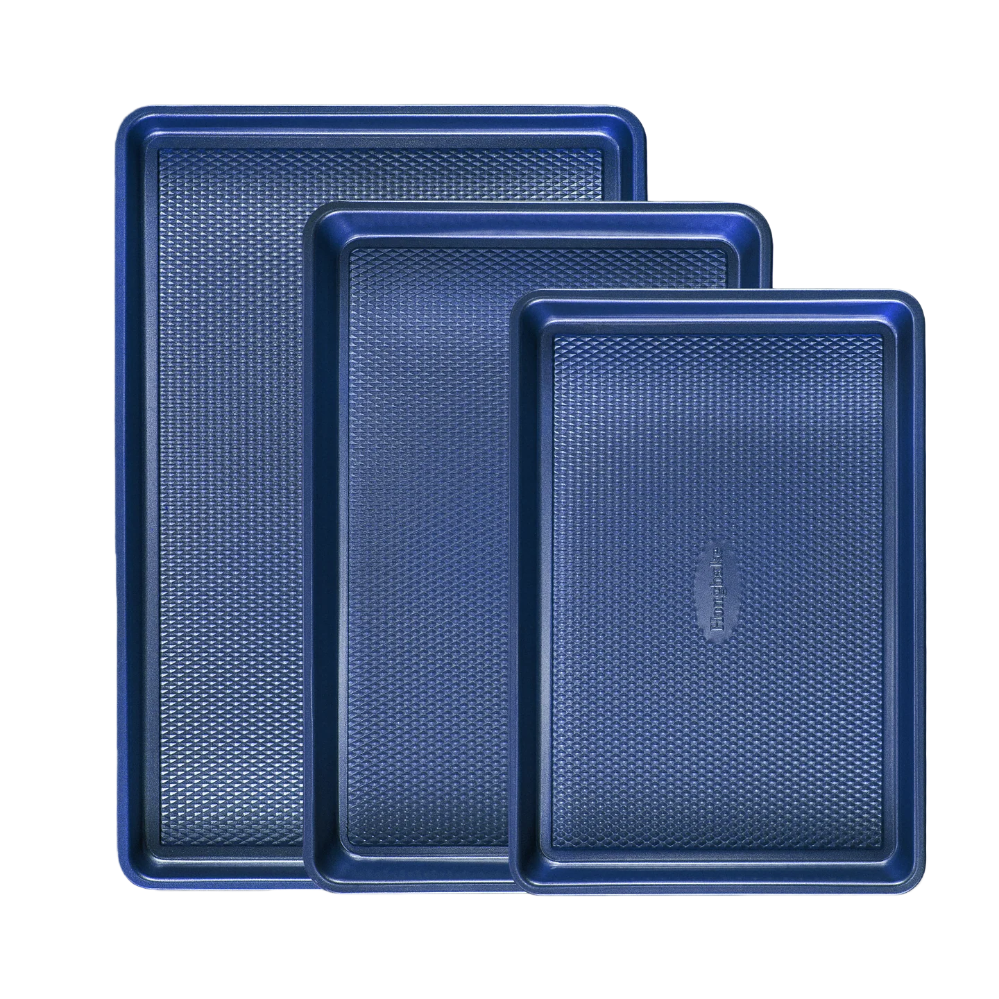 Diamond texture nonstick baking sheet pan set with rim, includes half sheet, jelly roll, and quarter sheet pans