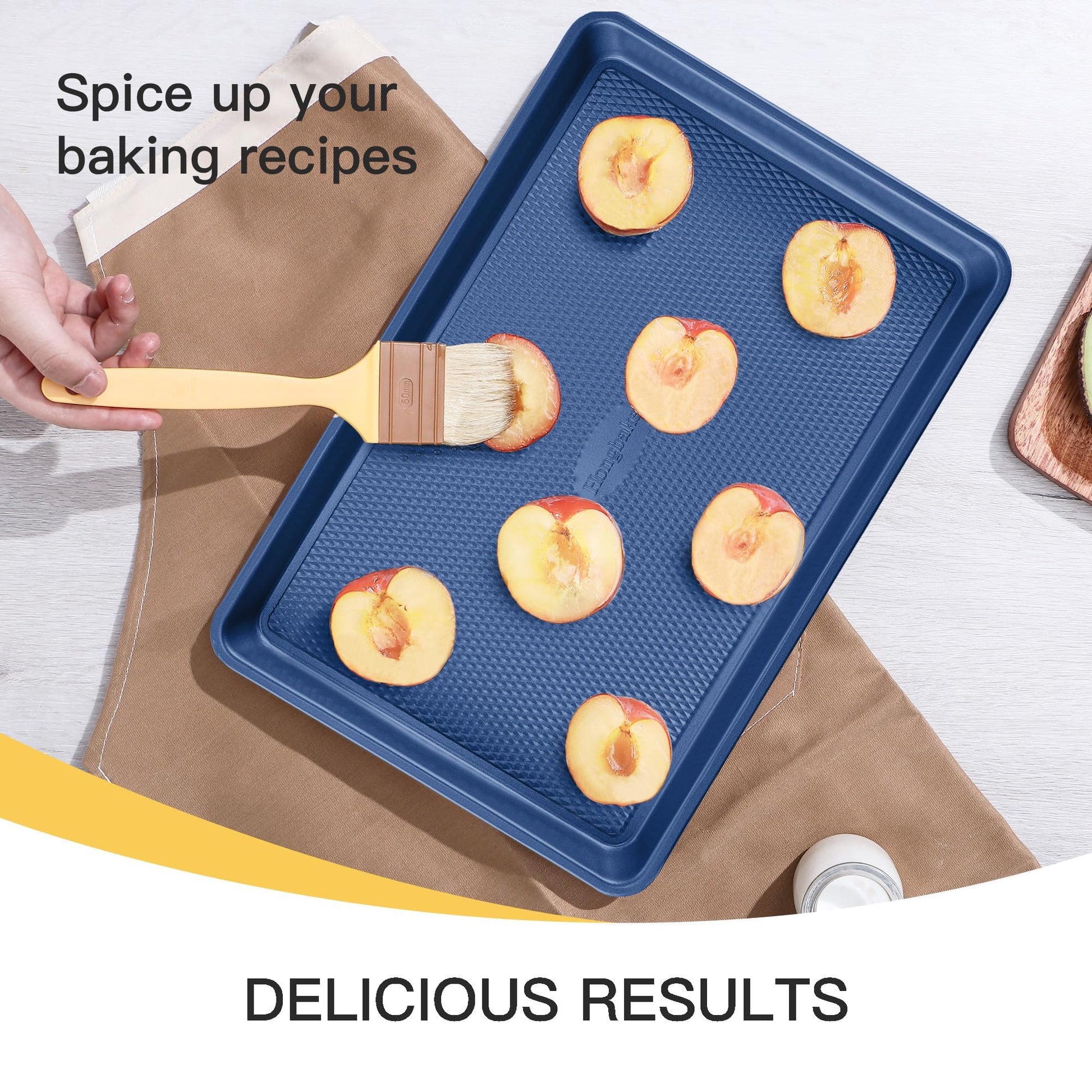 Diamond texture nonstick baking sheet pan set with rim, includes half sheet, jelly roll, and quarter sheet pans