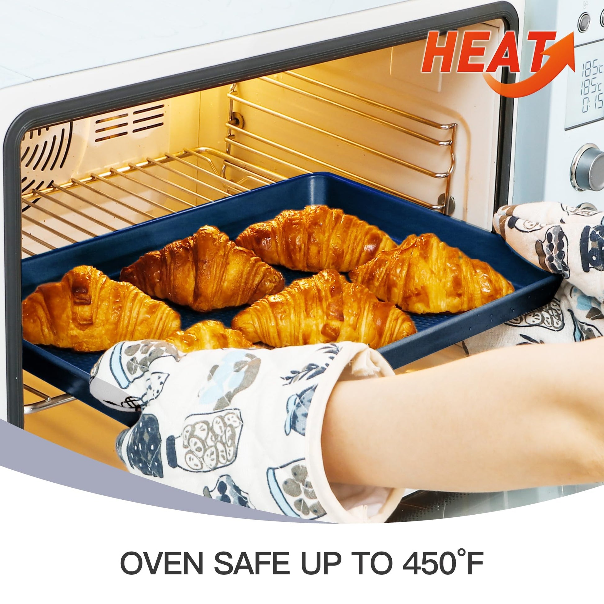 Diamond texture nonstick baking sheet pan set with rim, includes half sheet, jelly roll, and quarter sheet pans