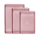 Diamond texture nonstick baking sheet pan set with rim, includes half sheet, jelly roll, and quarter sheet pans