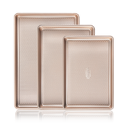 Diamond texture nonstick baking sheet pan set with rim, includes half sheet, jelly roll, and quarter sheet pans