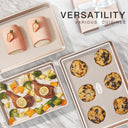 Diamond texture nonstick baking sheet pan set with rim, includes half sheet, jelly roll, and quarter sheet pans