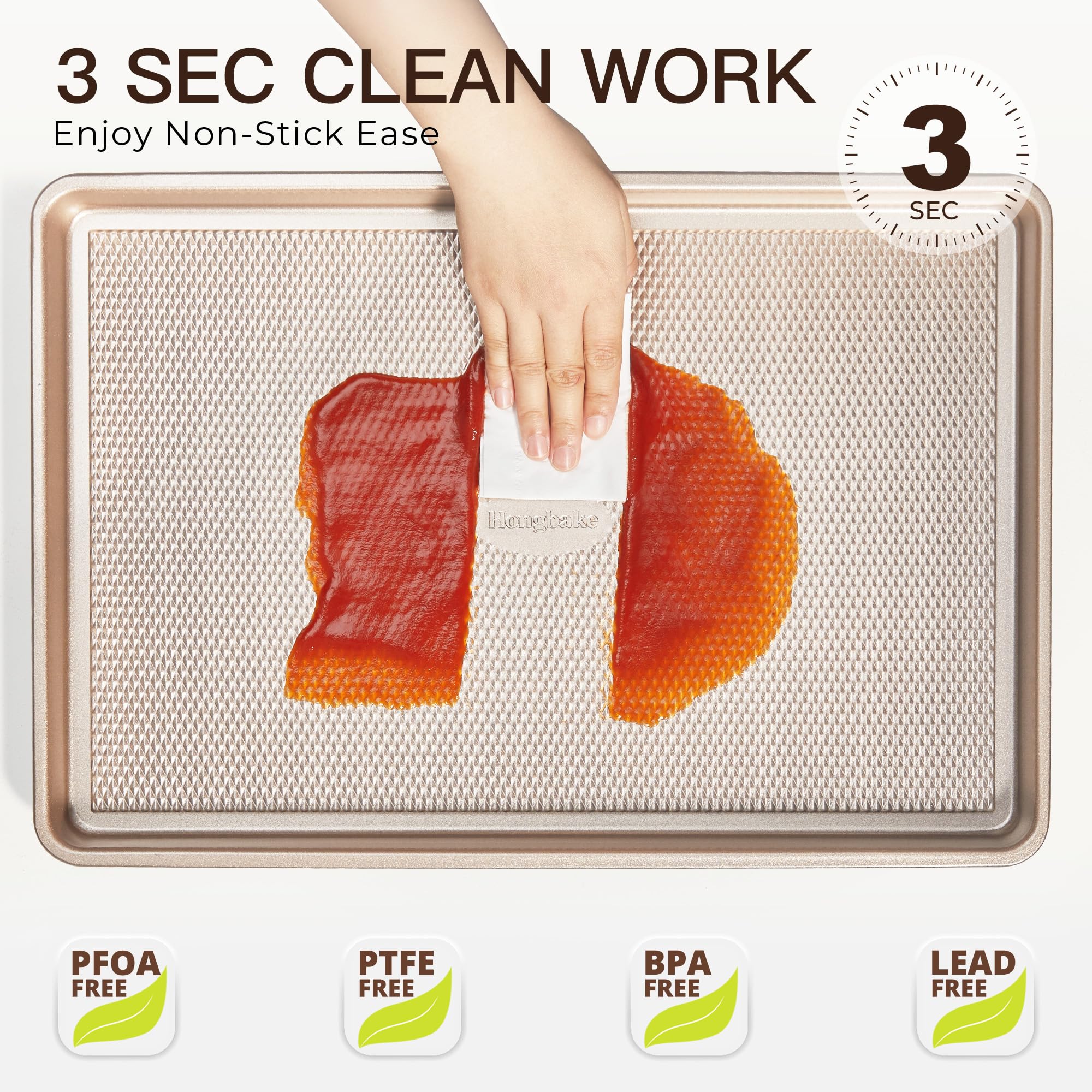 Diamond texture nonstick baking sheet pan set with rim, includes half sheet, jelly roll, and quarter sheet pans