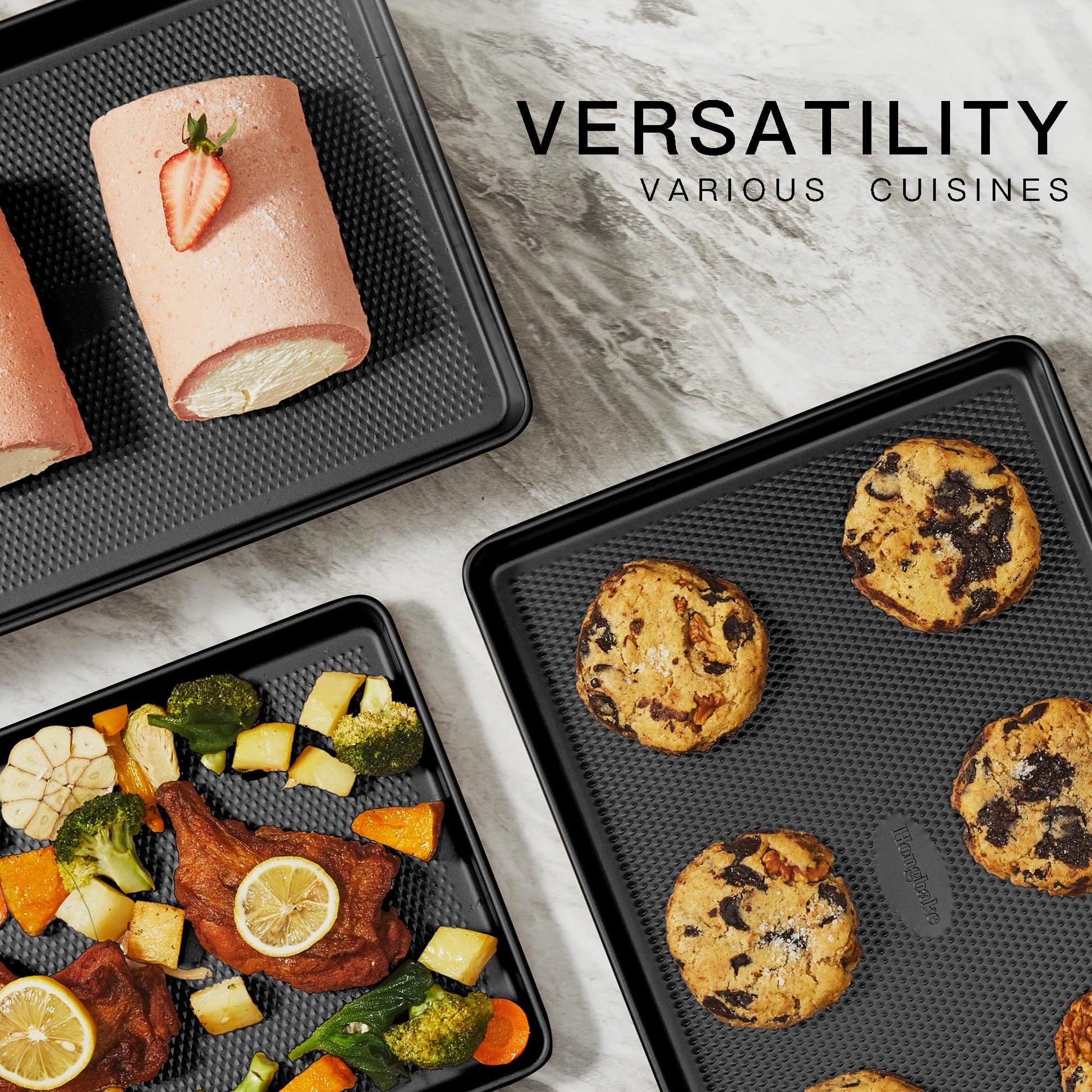 Diamond texture half sheet pans with rim, nonstick baking sheets for oven use, 2 pack, dark gray