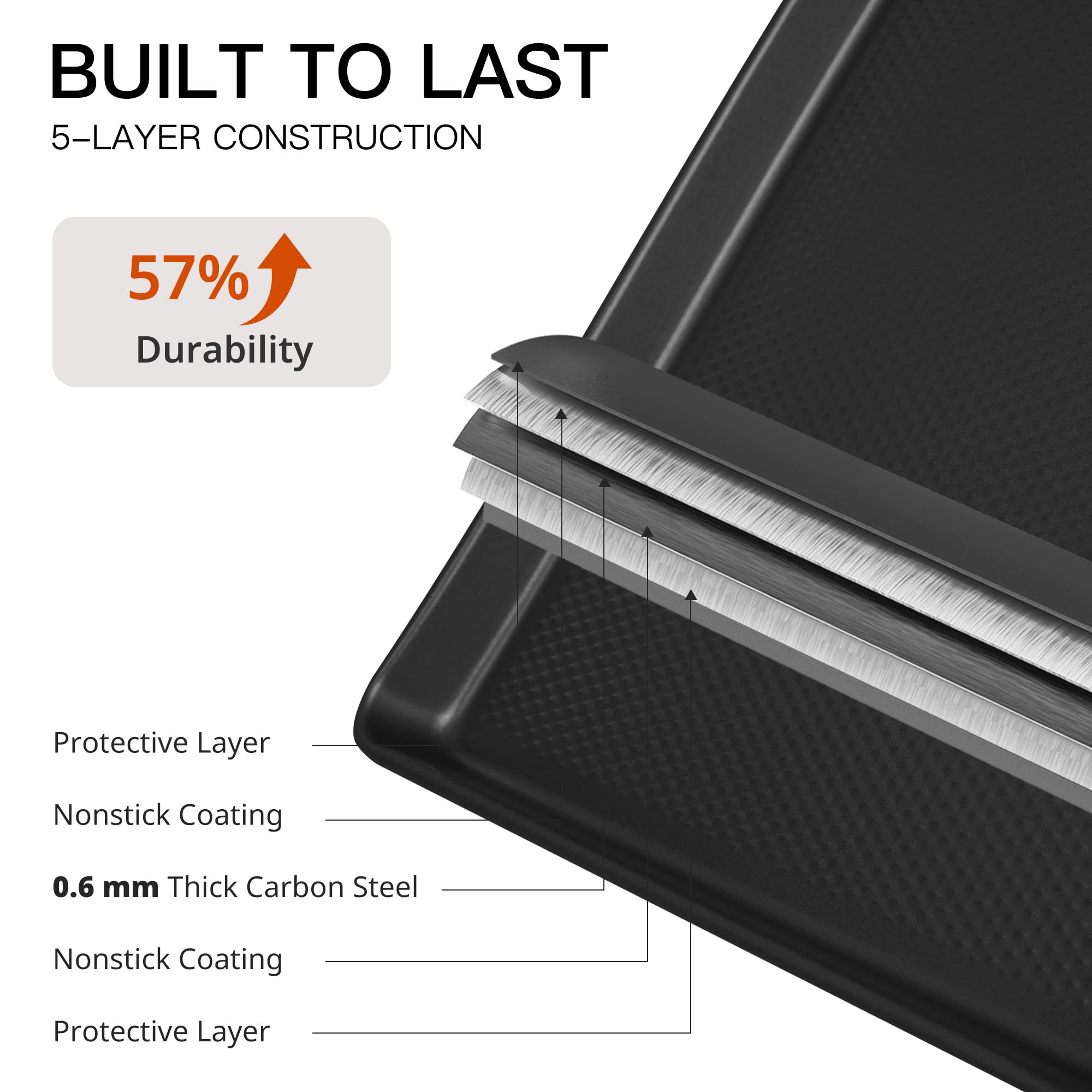 Diamond texture half sheet pans with rim, nonstick baking sheets for oven use, 2 pack, dark gray