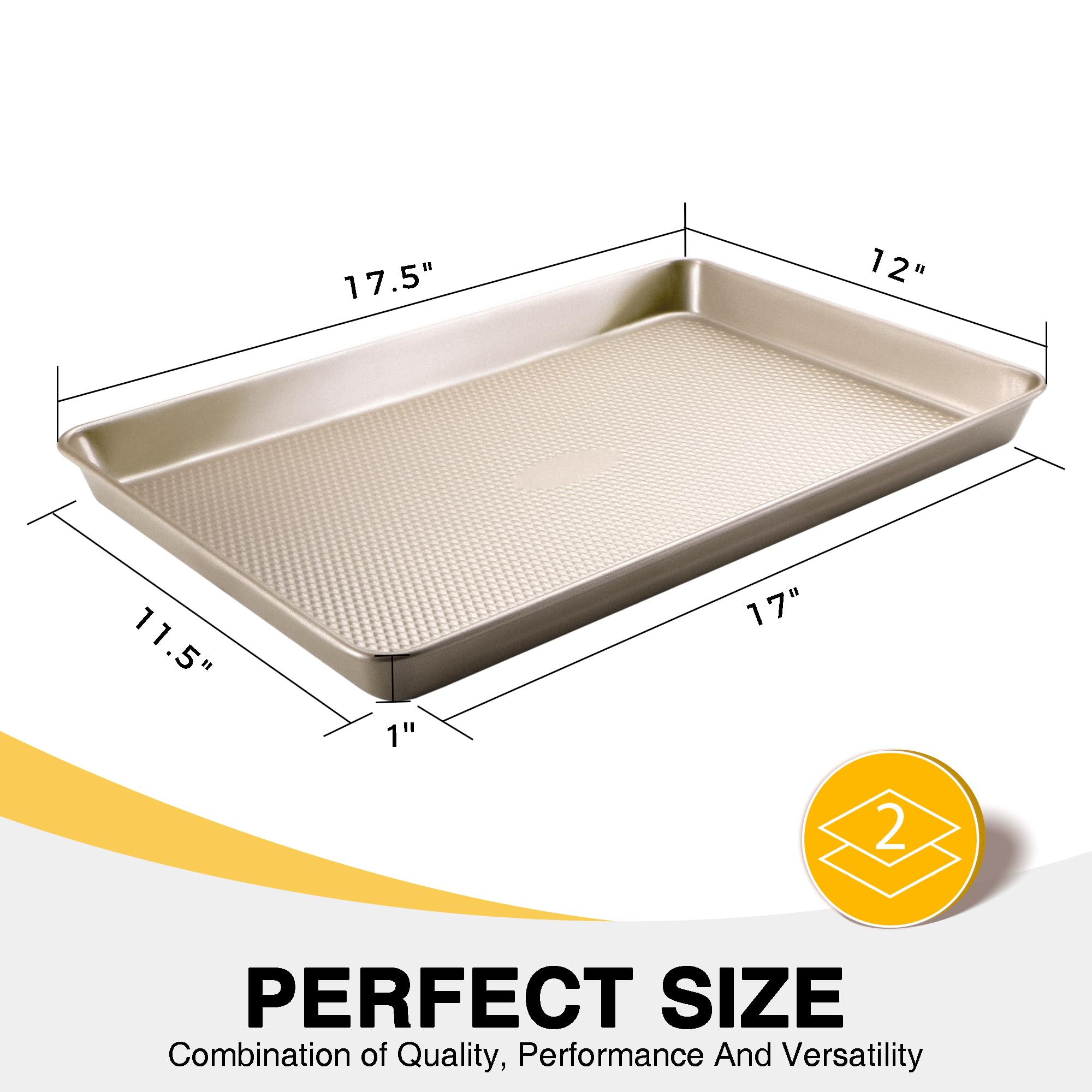 Diamond texture half sheet pans with rim, nonstick baking sheets for oven use, 2 pack, rose gold