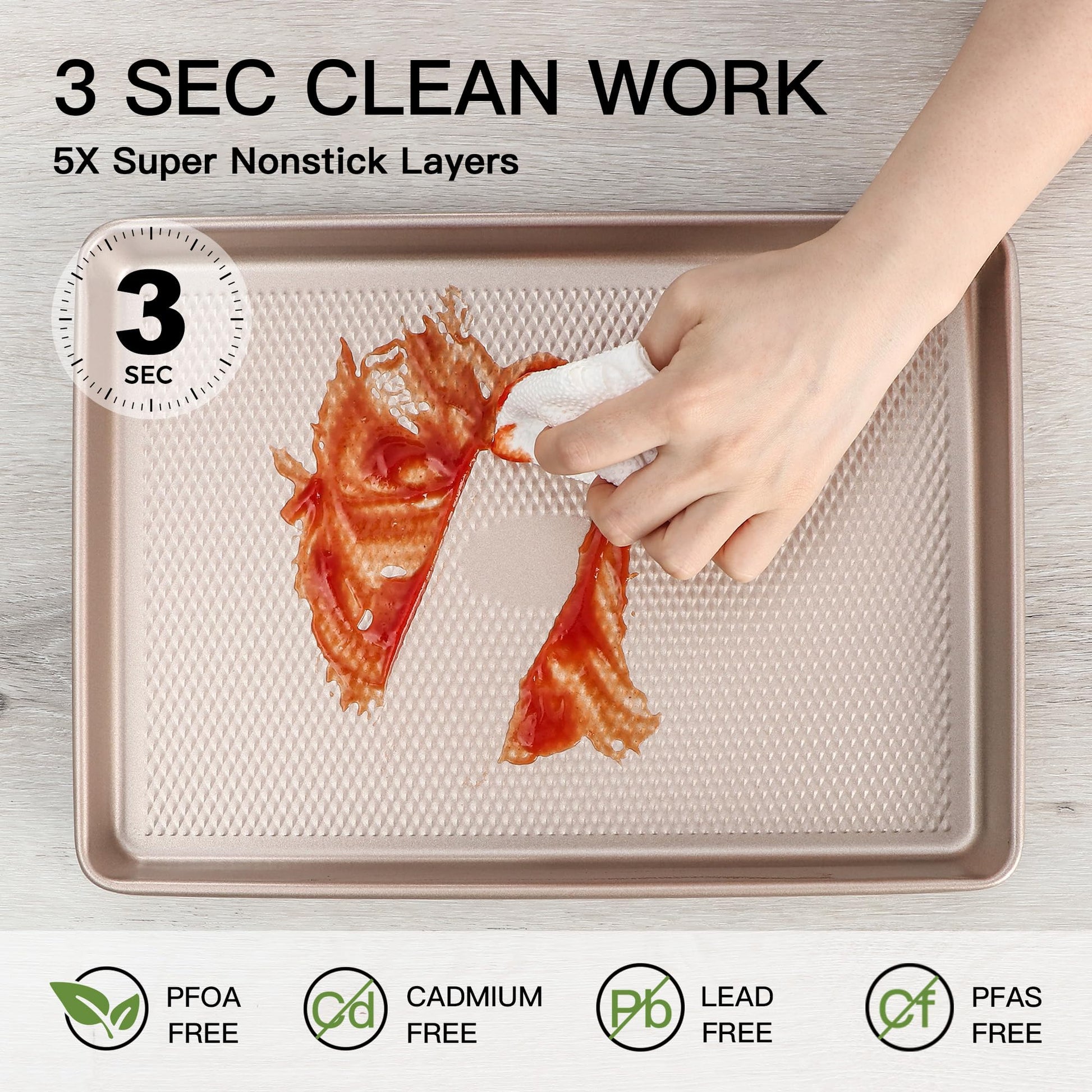 Diamond texture half sheet pans with rim, nonstick baking sheets for oven use, 2 pack, rose gold