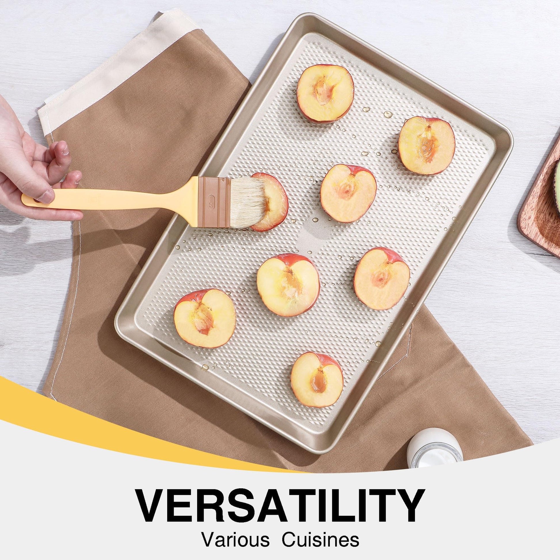 Diamond texture half sheet pans with rim, nonstick baking sheets for oven use, 2 pack, rose gold