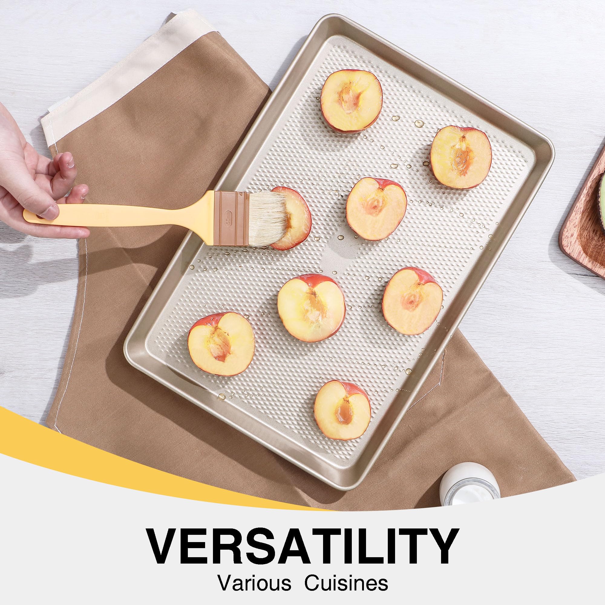 Diamond texture half sheet pans with rim, nonstick baking sheets for oven use, 2 pack, rose gold