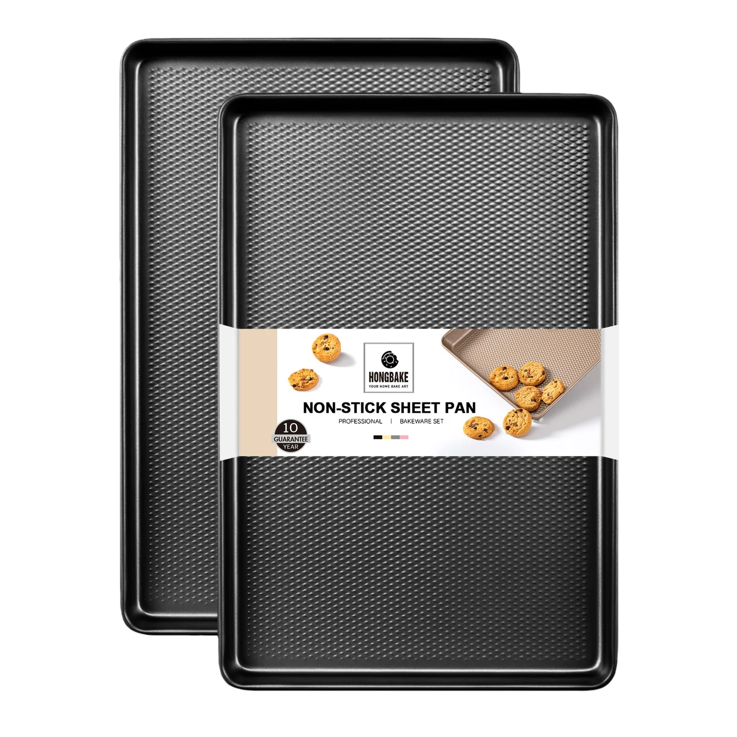 Diamond texture jelly roll pans with rim, nonstick baking sheets for cookies and rolls, 2 pack, dark gray