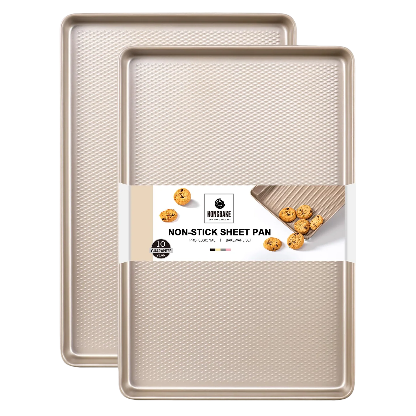 Diamond texture jelly roll pans with rim, nonstick baking sheets for cookies and rolls, 2 pack, rose gold