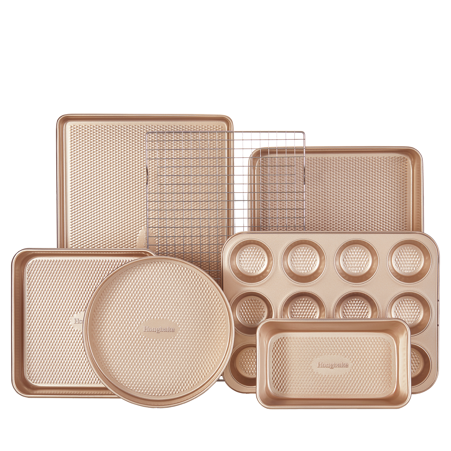 Diamond Texture Nonstick Bakeware Set (7-Piece) - Rose Gold