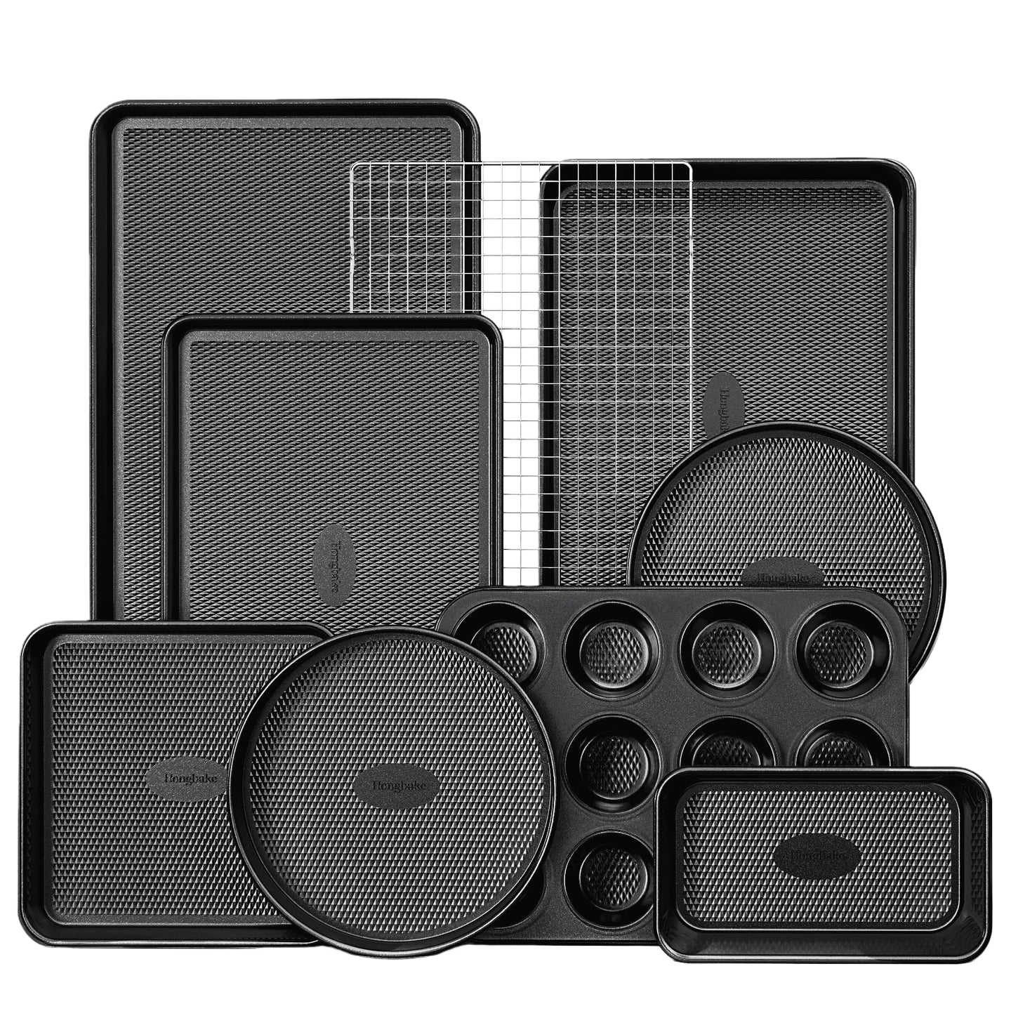 Diamond texture nonstick bakeware set with nine essential pieces for everyday baking and oven cooking