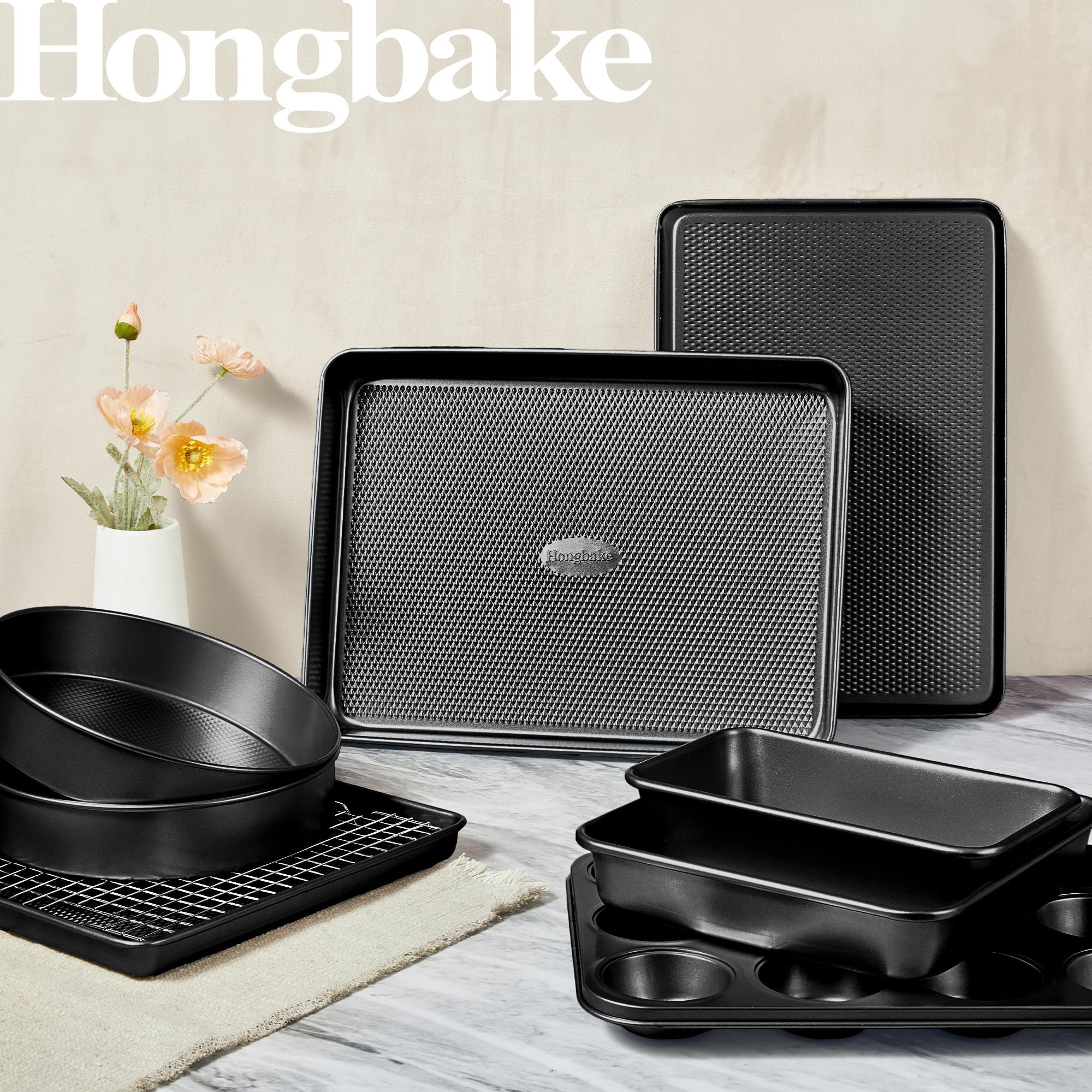 Diamond texture nonstick bakeware set with nine essential pieces for everyday baking and oven cooking