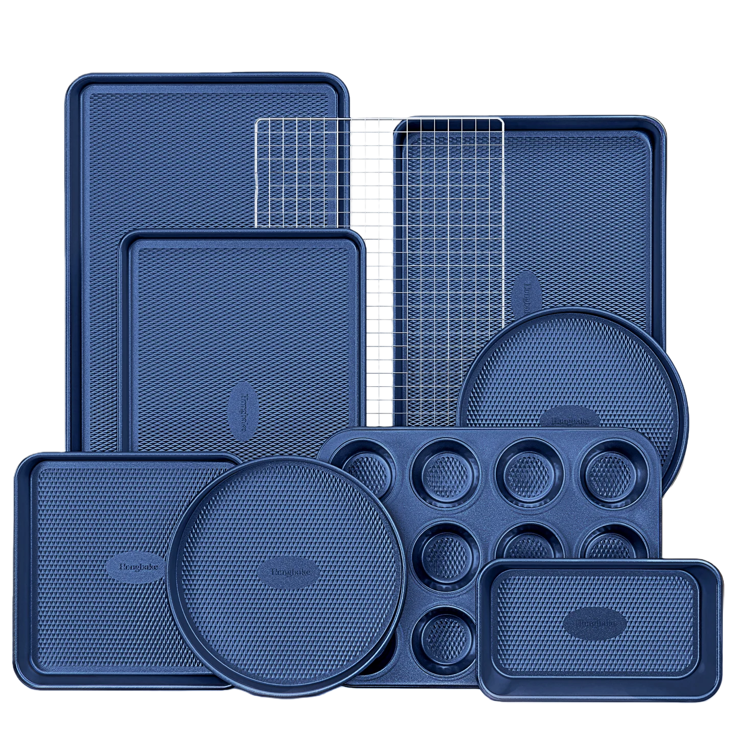 Diamond texture nonstick bakeware set with nine essential pieces for everyday baking and oven cooking