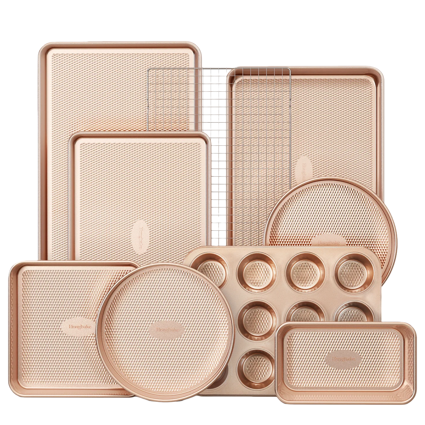 Diamond texture nonstick bakeware set with nine essential pieces for everyday baking and oven cooking