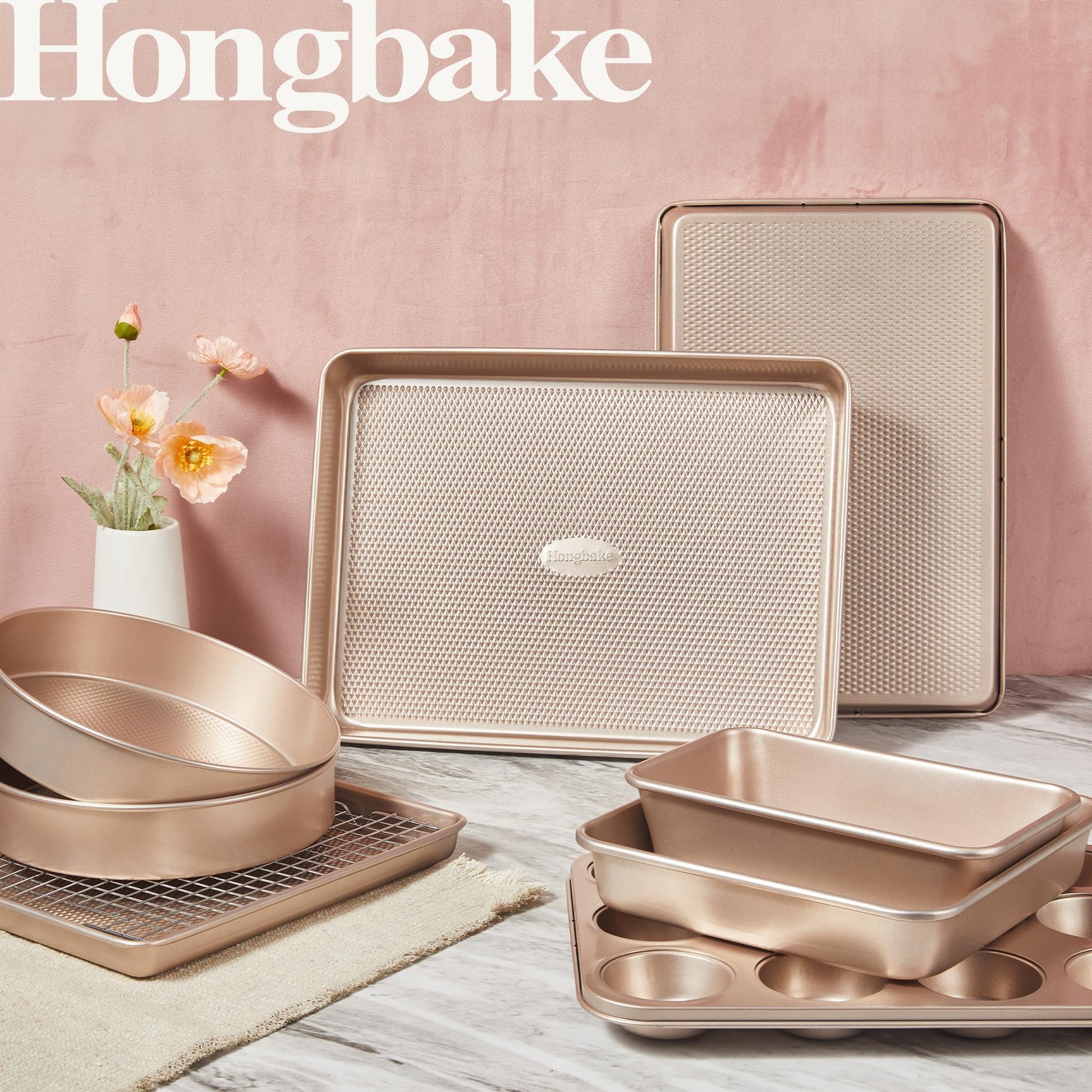 Diamond texture nonstick bakeware set with nine essential pieces for everyday baking and oven cooking