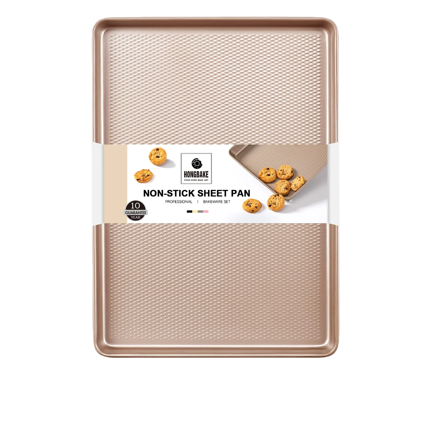 Diamond texture quarter sheet pan with rim, small nonstick baking sheet for oven use, rose gold