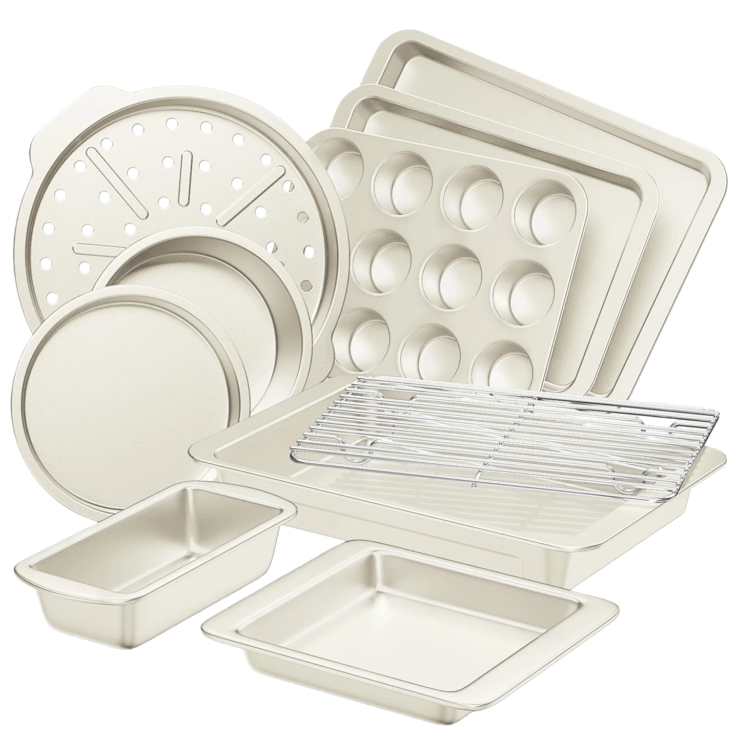 Essential nonstick bakeware set, 10-piece carbon steel baking pans with wider grips, cream