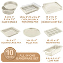 Essential nonstick bakeware set, 10-piece carbon steel baking pans with wider grips, cream