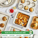 Essential nonstick bakeware set, 10-piece carbon steel baking pans with wider grips, cream