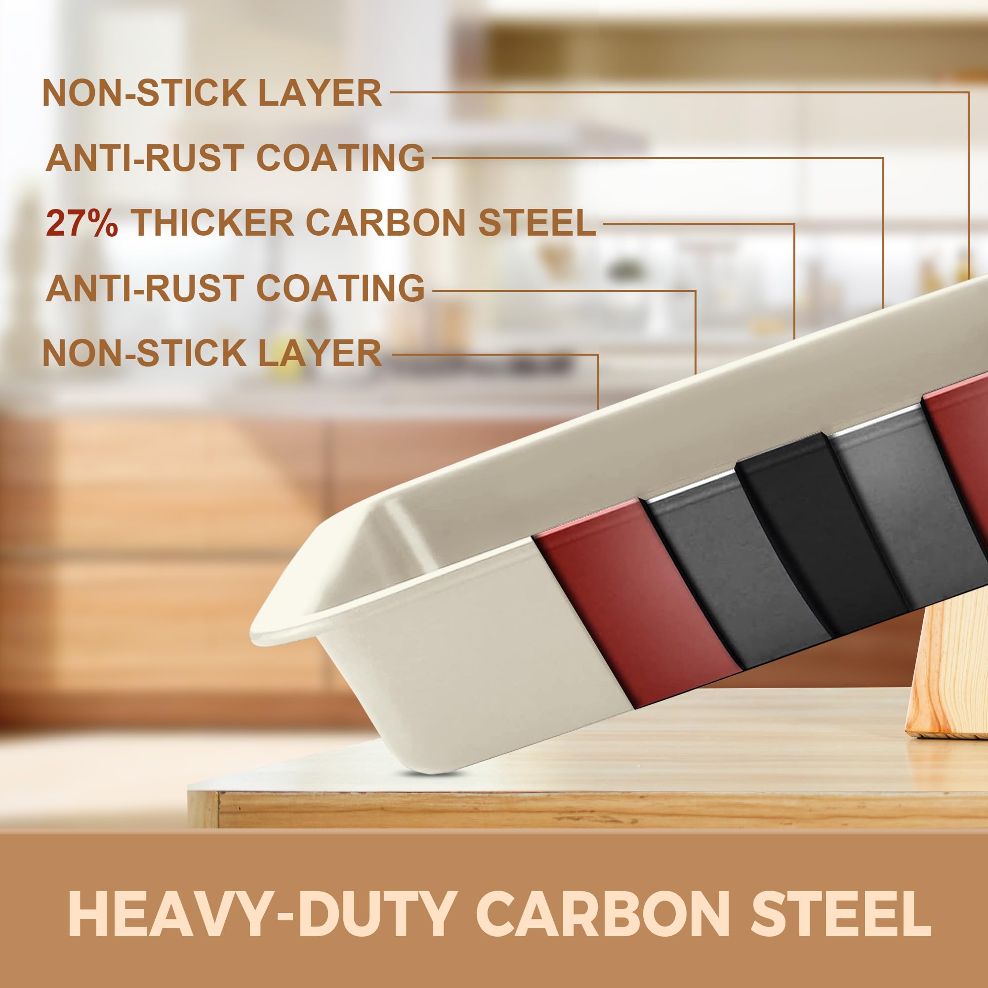 Essential nonstick bakeware set, 10-piece carbon steel baking pans with wider grips, cream