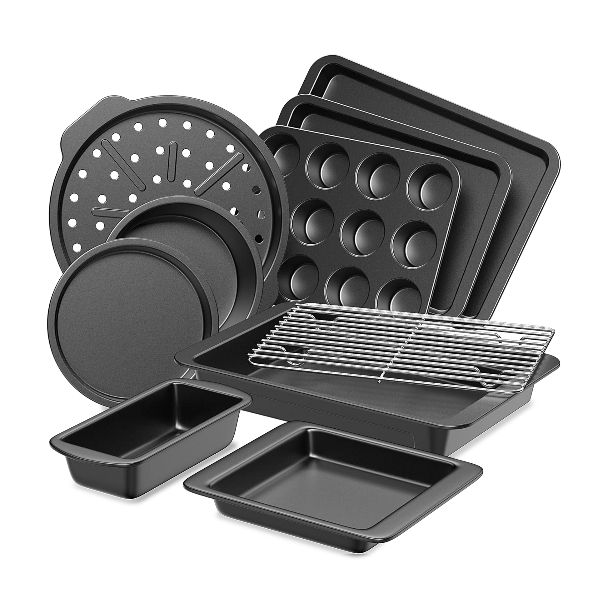 Essential nonstick bakeware set, 10-piece carbon steel baking pans with wider grips, dark gray