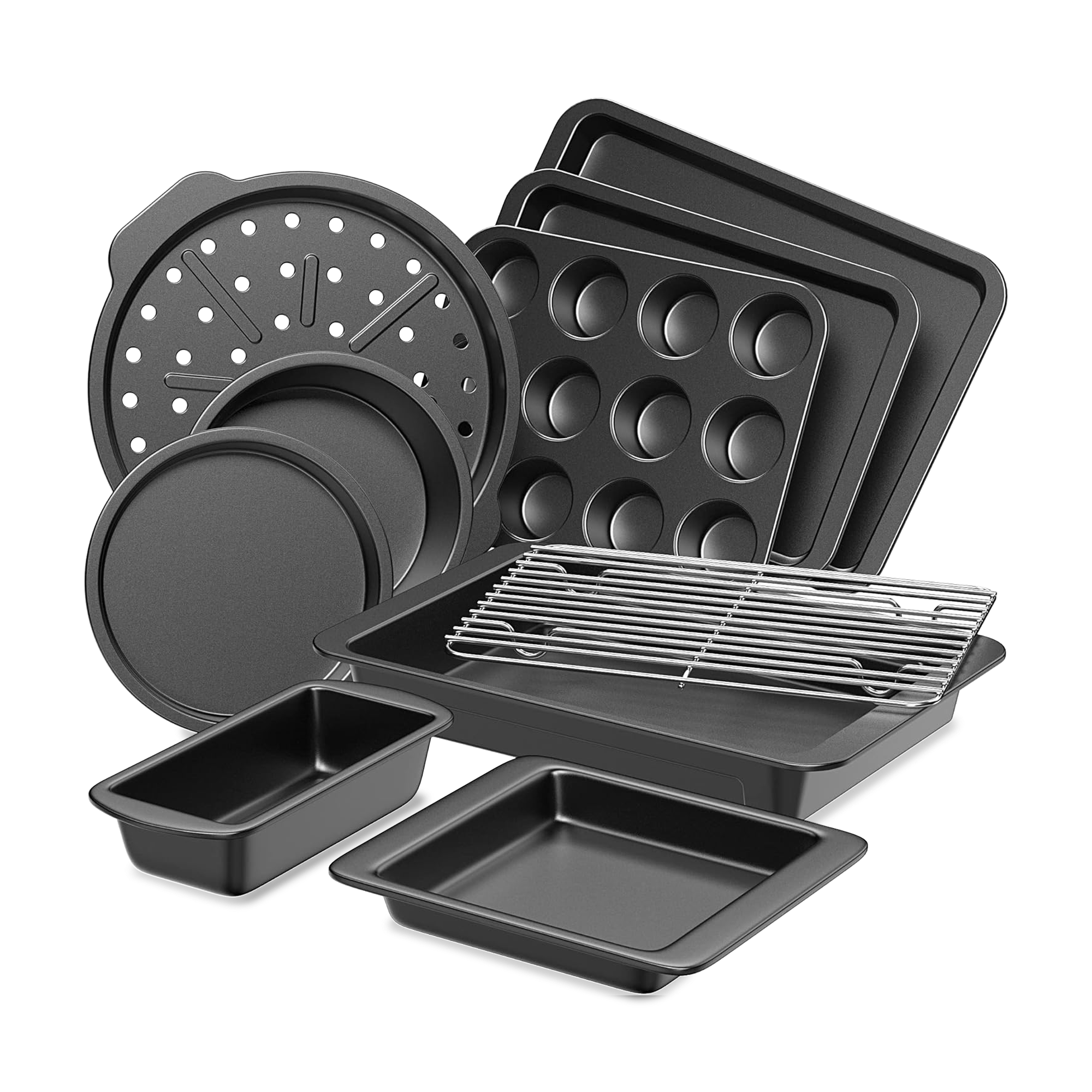 Essential nonstick bakeware set, 10-piece carbon steel baking pans with wider grips, dark gray
