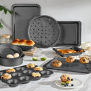 Essential nonstick bakeware set, 10-piece carbon steel baking pans with wider grips, dark gray