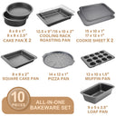 Essential nonstick bakeware set, 10-piece carbon steel baking pans with wider grips, dark gray