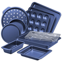 Essential nonstick bakeware set, 10-piece carbon steel baking pans with wider grips, navy blue