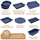 Essential nonstick bakeware set, 10-piece carbon steel baking pans with wider grips, navy blue