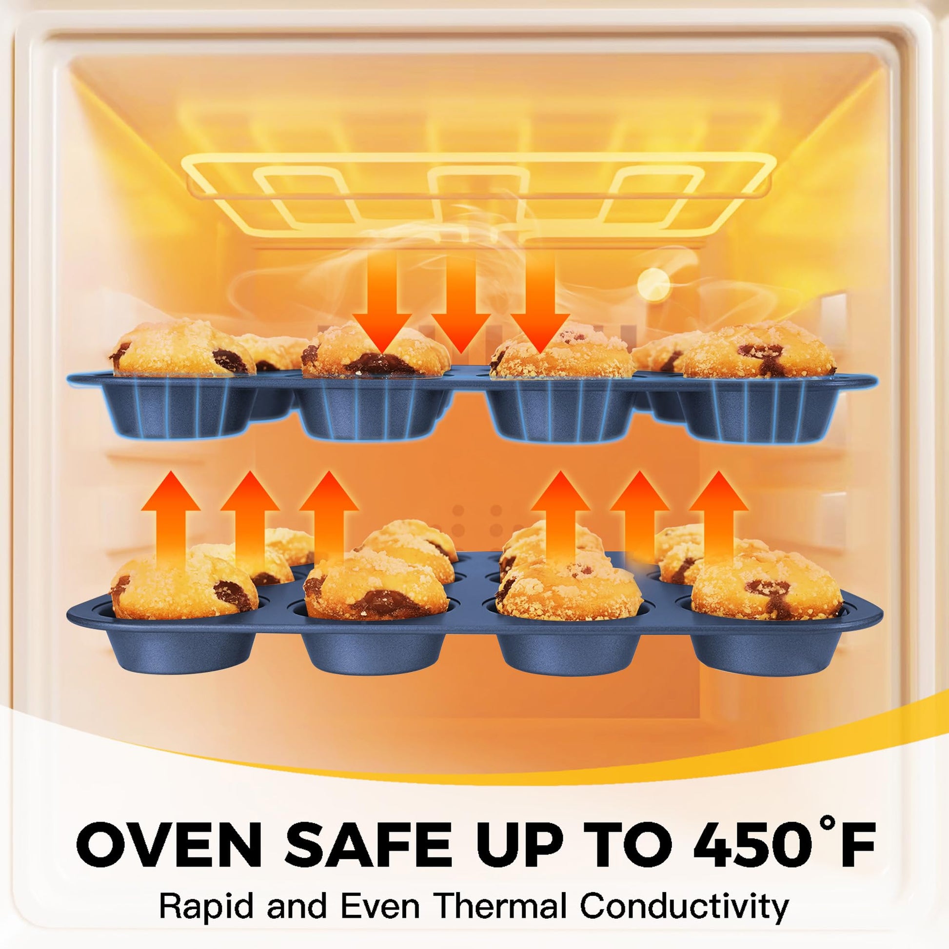 Essential nonstick bakeware set, 10-piece carbon steel baking pans with wider grips, navy blue