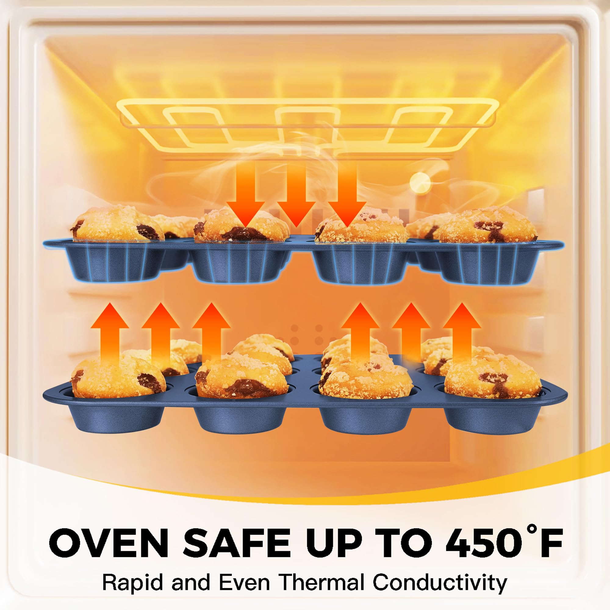 Essential nonstick bakeware set, 10-piece carbon steel baking pans with wider grips, navy blue