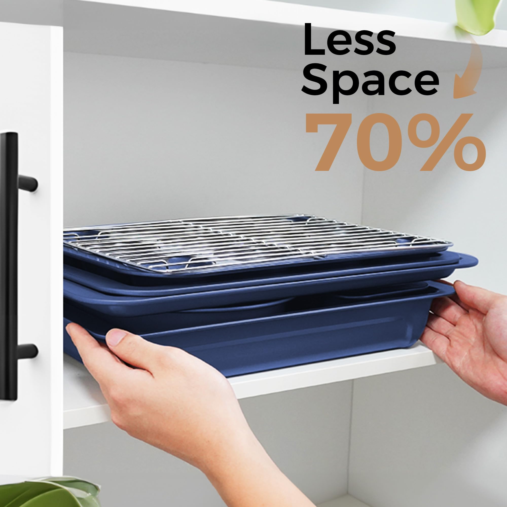 Essential nonstick bakeware set, 10-piece carbon steel baking pans with wider grips, navy blue