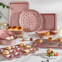 Essential nonstick bakeware set, 10-piece carbon steel baking pans with wider grips, pink