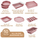 Essential nonstick bakeware set, 10-piece carbon steel baking pans with wider grips, pink