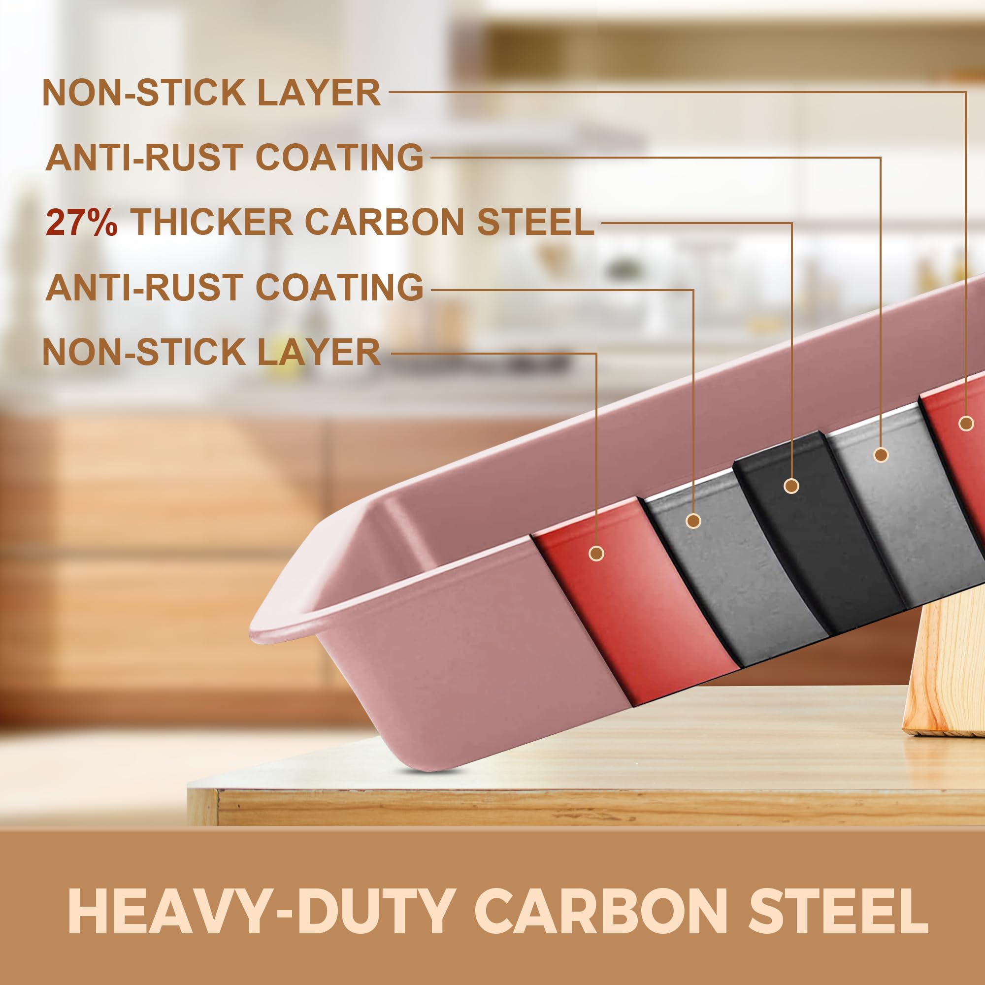 Essential nonstick bakeware set, 10-piece carbon steel baking pans with wider grips, pink