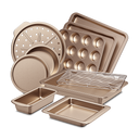 Essential nonstick bakeware set, 10-piece carbon steel baking pans with wider grips, rose gold