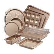 Essential nonstick bakeware set, 10-piece carbon steel baking pans with wider grips, rose gold