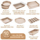Essential nonstick bakeware set, 10-piece carbon steel baking pans with wider grips, rose gold